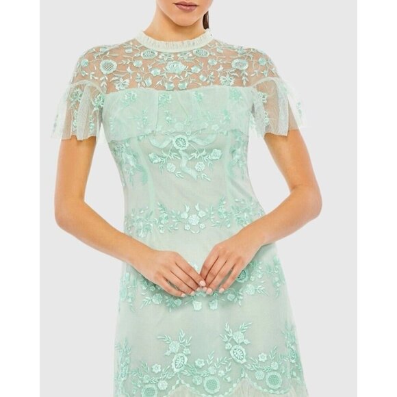 Mac Duggal Size 8 Mint Green A35147 Embroidered Midi A-Line Cocktail Dress New - Picture 2 of 12